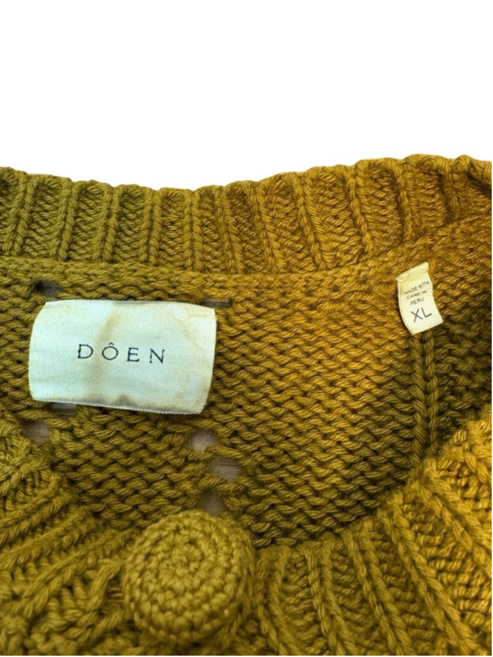 RARE DÔEN Forget Me Not Embroidered Floral Bobble Knit Cardigan Sweater Tan XL - Picture 9 of 14